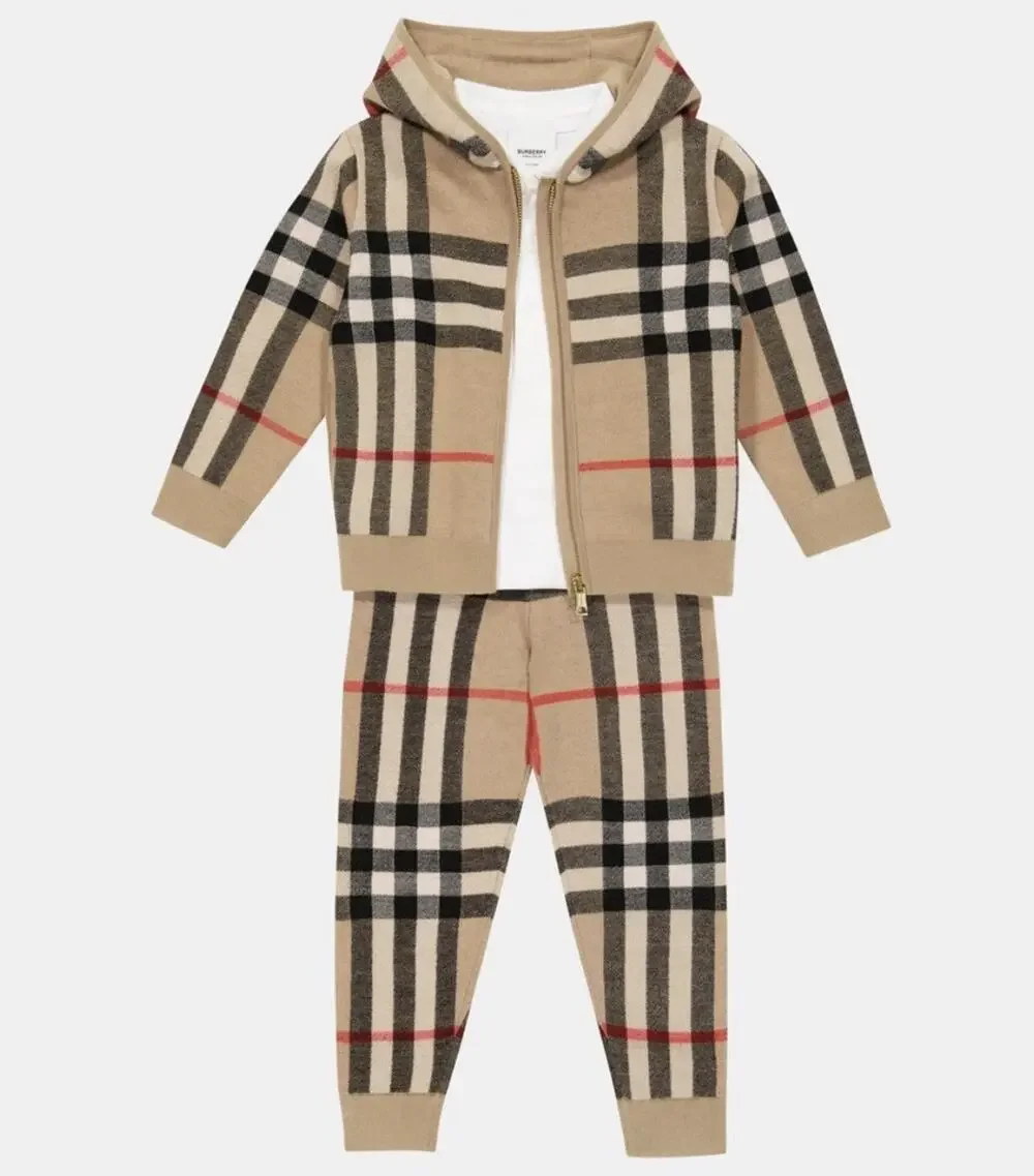 Burberry wool check zip-up hoodie and matching pants set Toddler Size 18 Months